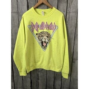 Def Leppard Green Graphic Fleece Knit Pullover Mens Sz M